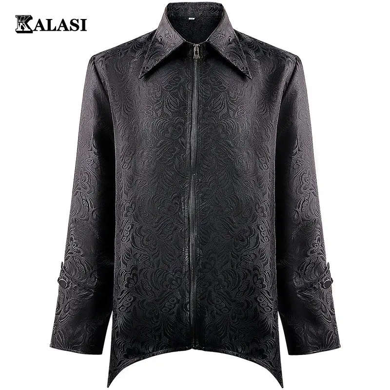 

Cosplay Men Medieval Jacket Steampunk Zipper Up Jacquard Coat Renaissance Devil Vampire Dark Goth Costume