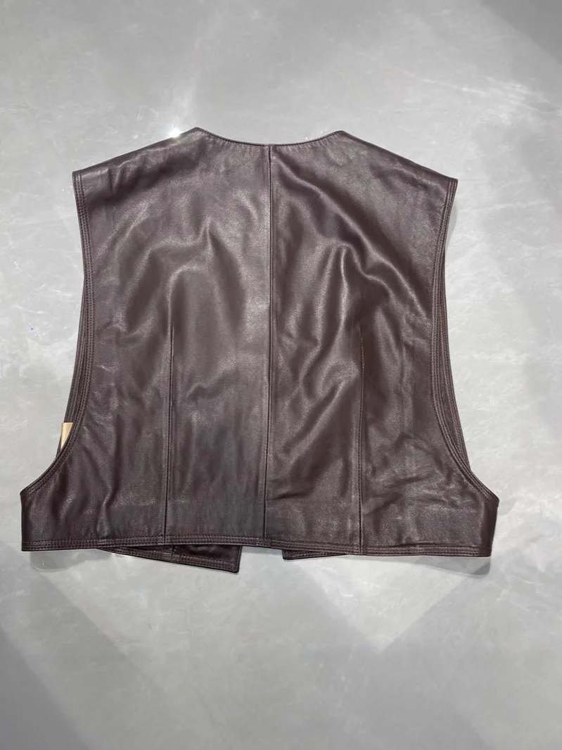 Genuine Sheepskin Leather Vest Petite Fit - alternate angle