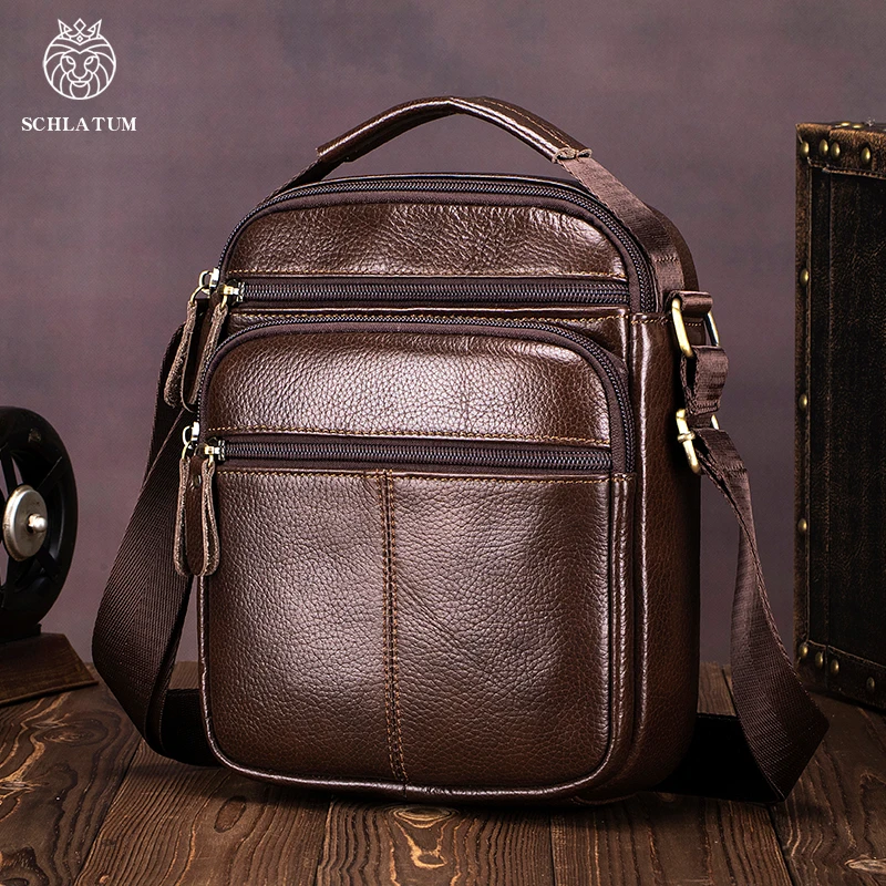 

SCHLATUM Genuine Leather Shoulder Bag Small Men Messenger Pack Handbag Sling Crossbody Bag Man Purse for Business
