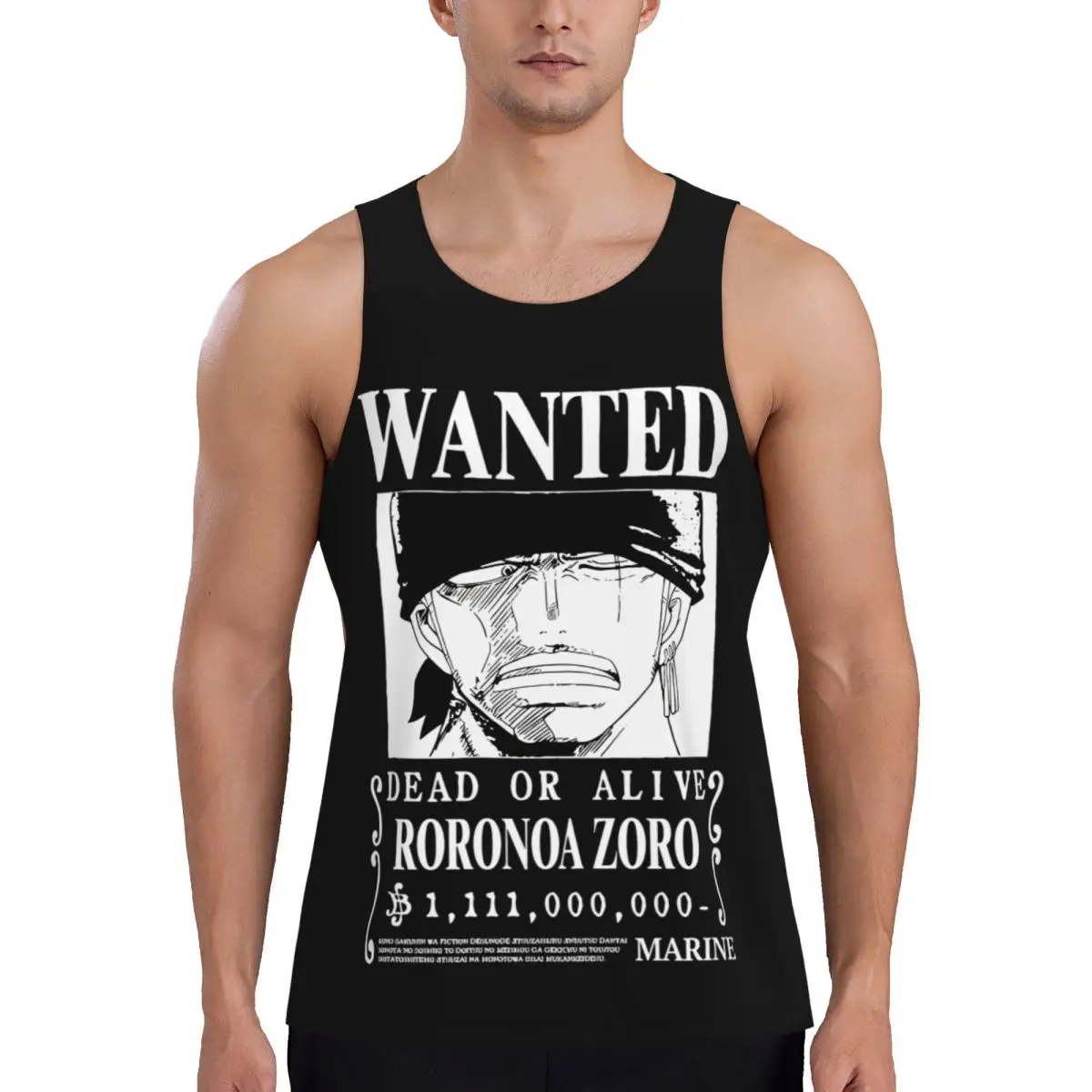 Schnell trocknendes, bedrucktes Zoro Wanted One Piece Sport-Tanktop, ärmelloses Hemd, Bodybuilding, Fitness, Gym, Polyester, atmungsaktive Weste