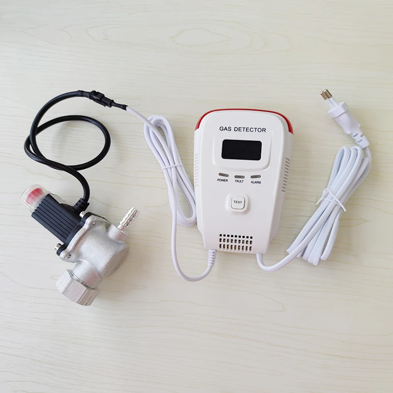 Natural Gas Leak Detector Gas Leakage Alarm LPG Gas Sensor Voice Prompt with Cylinder Solenoid Valve Cut Off Gas for Security