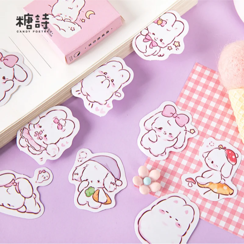 

45PCS Boxed Poof Rabbit Daily Handbook Notebook DIY Decorative Stickers Kawaii Closure Stickers Stationery Kawaii Papeleria