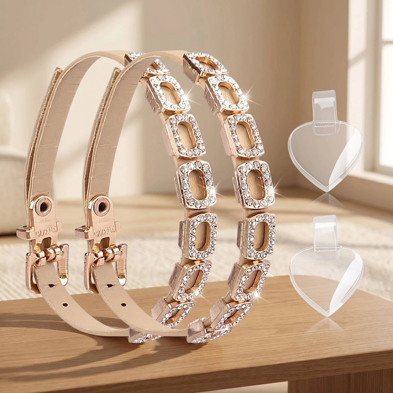 Detachable Shoe Straps with Buckle Adjustable Shoe Straps with Rhinestones Decorative Easy to Use for Women, Pumps, Dress Shoes