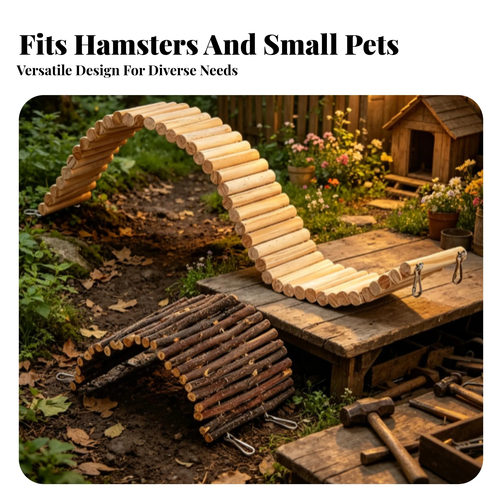 Hamster Wooden Bridge Set Metal Hooks Bendable Slat Bridge Small Animal Supply Flexible