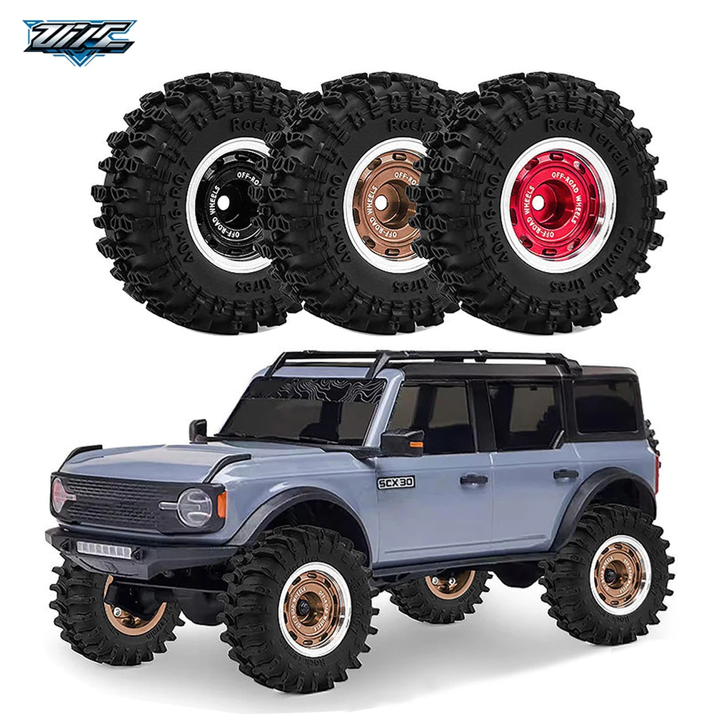 Lightweight Aluminum 0.7 Inch Beadlock Wheel Rims Tires Set for 1/30 1/32 RC Crawler Fit Axial SCX30 Redcat Mini Off‑Road RC Car
