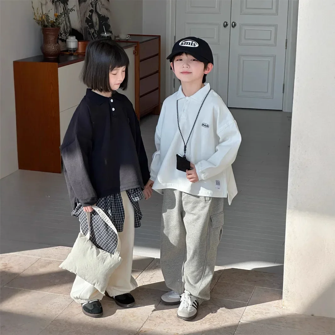 

New Fashion Boys and Girls Loose Long Sleeve Solid Color Casual Kids T Shirt Children Clothes Kids Casual Hoodie 2025 Spring