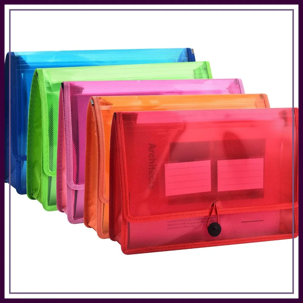 

Letter A4 Expandable File Folder with Elastic Cord & Button Closure, 5 Pack for Home School Office