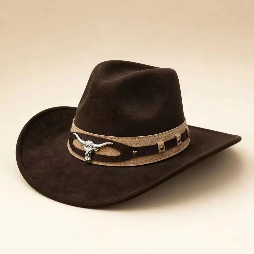 Fashion Dress Up Western Cowboy Hat Ethnic Style Bull Skull Topper Hat Panama Woolen Fedora Hat Party Photo Props