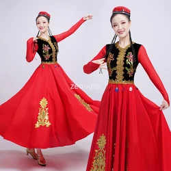 Disfraz de baile de Xinjiang para mujer, traje elegante para mujeres adultas, vestido de actuación en escenario, vestido de baile folclórico chino