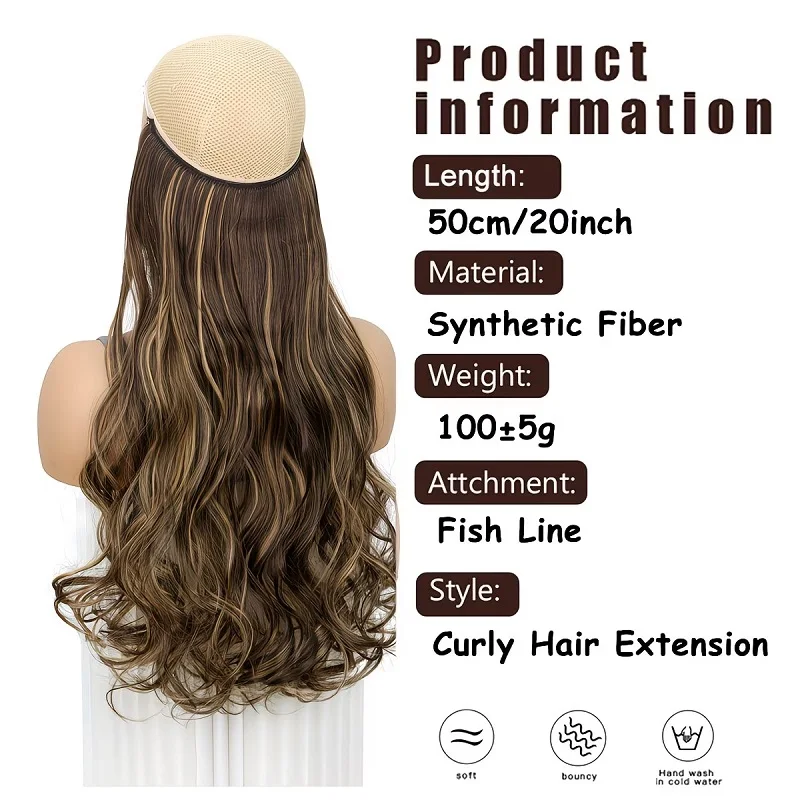 20Inch Synthetic Invisible Wire Hair Extensions for Women Heat Resistant Long Curly Highlights No Clips Needed image 3