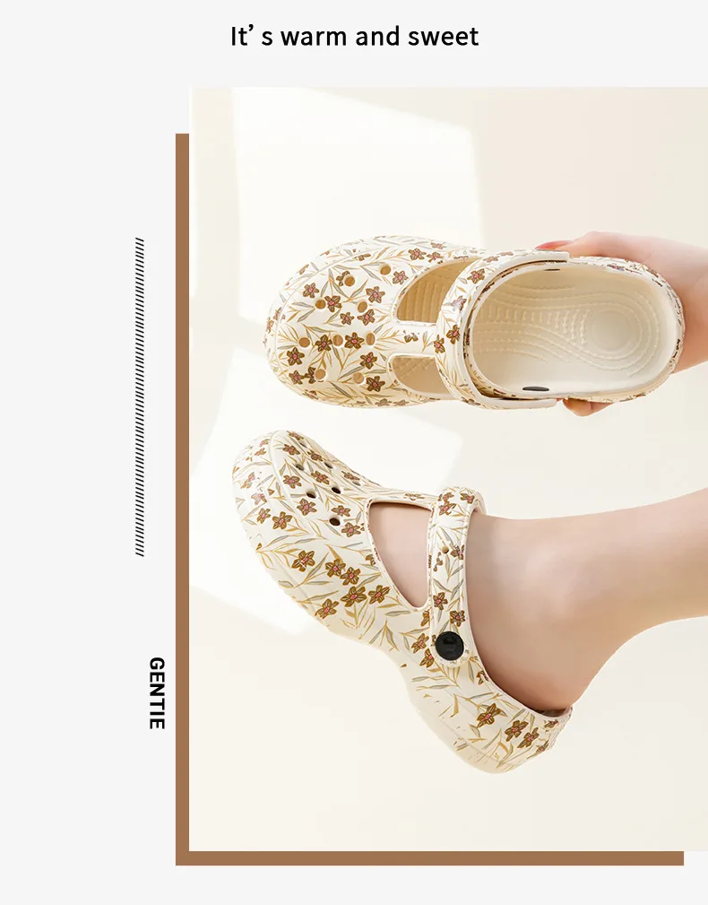 Neue Sommer-Damen-Clogs mit Aufdruck, Geschlossener Zehenbereich, Dicker Rutschfester Sohle, für Outdoor, Strand und Garten – Detail 19