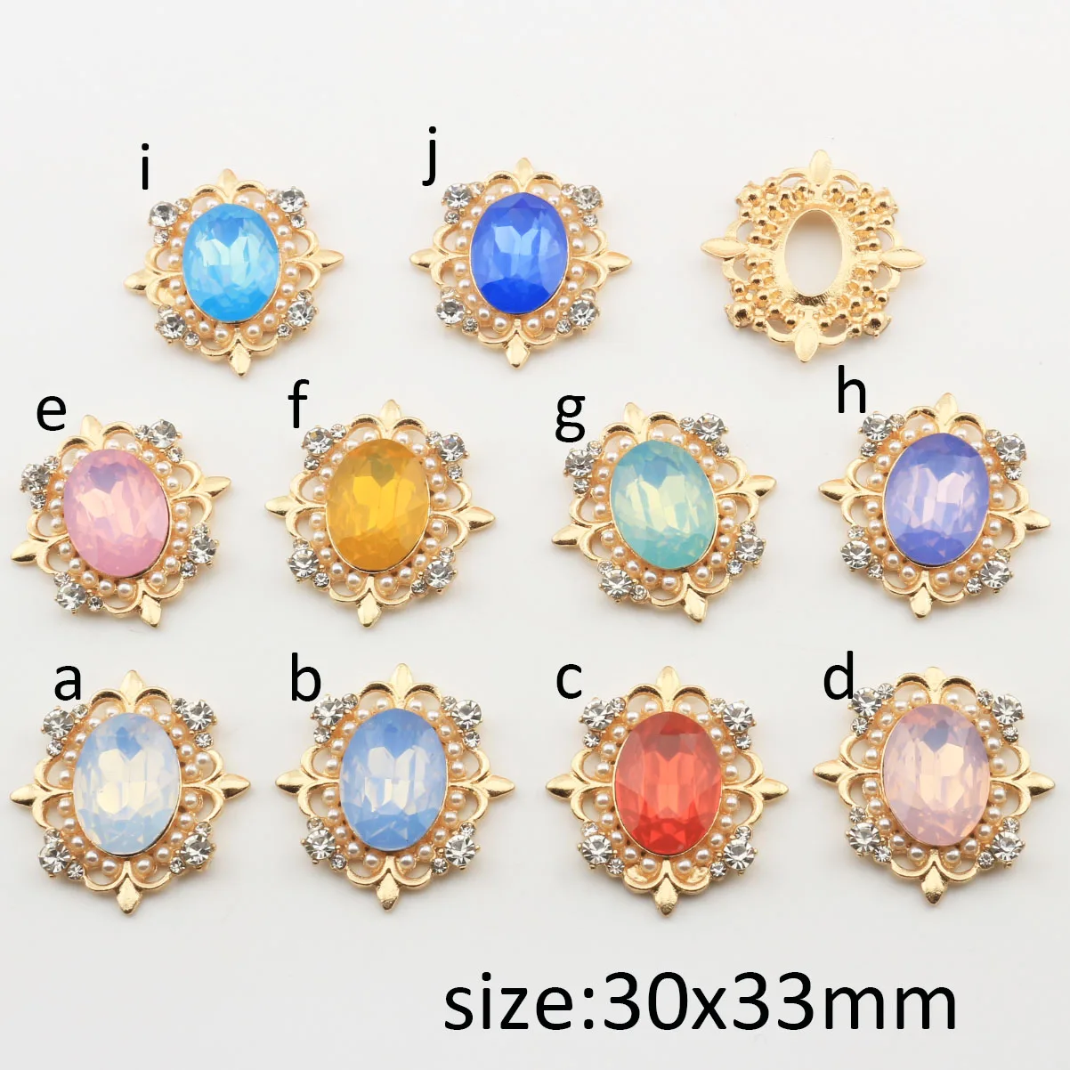 Resin Rhinestone Button for Dress Decoration Hollow Embellishments Gold Alloy Buttons DIY Accessories 30x33mm 10PCs per Lot New