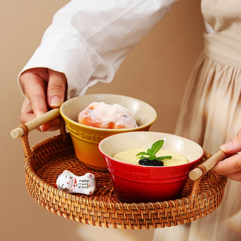 300ML Rainbow Gradient Color Ceramic Rice Bowl Japanese Style Cute High Foot Dessert Ramen Soup Salad Steamed Bowl Tableware