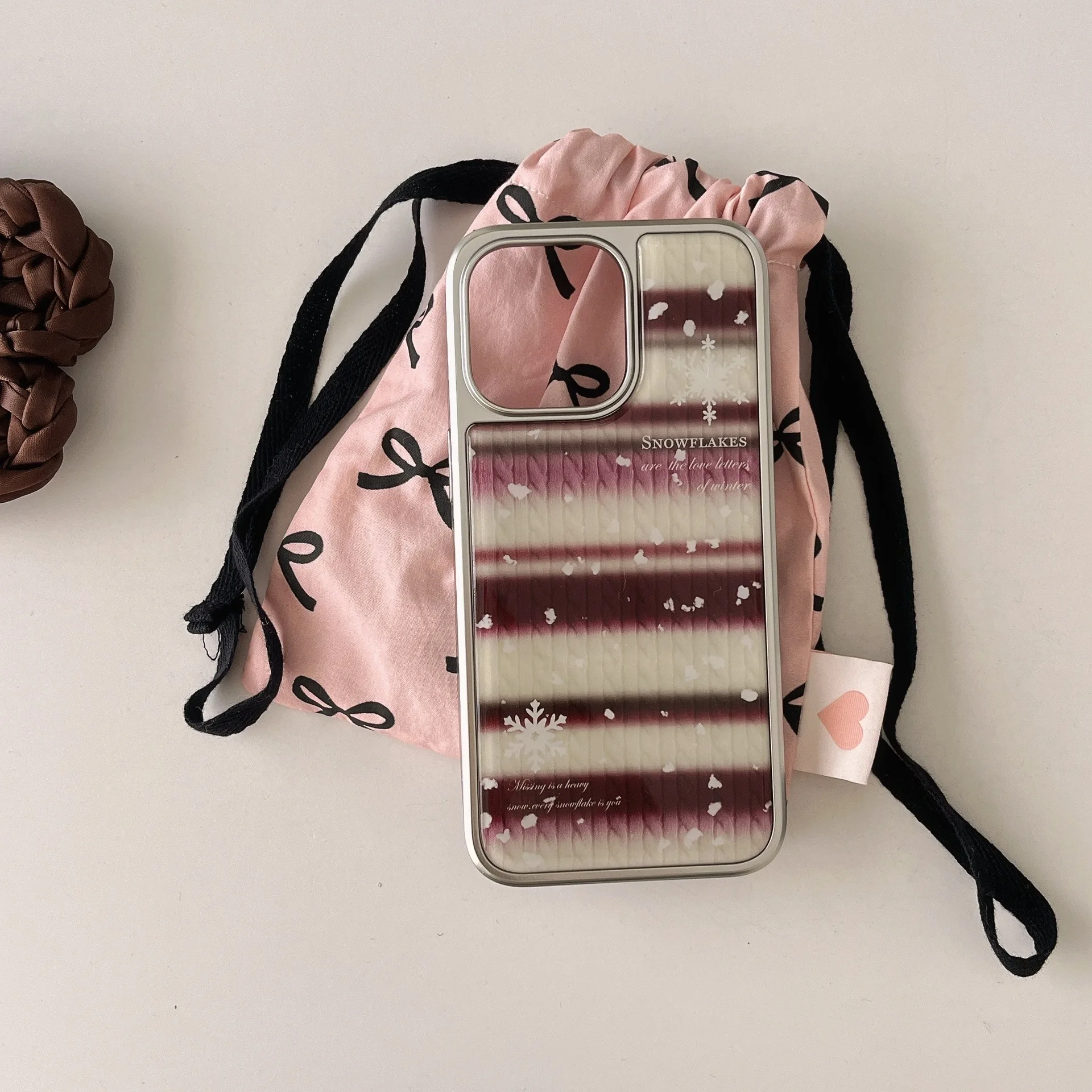 겨울용 눈송이 스웨터 뜨게 아트 휴대폰 케이스, 귀여운 럭셔리 스위트 도금 드롭 글루 커버, 아이폰 16 15 14 13 프로 맥스 케이스