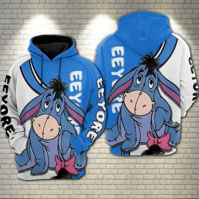 2025 Disney Eeyore Winnie the Pooh Unisex Cartoon 3d Hoodies for Men and Women Fashion Vintage 3d Zipper Hoodies Customized Name