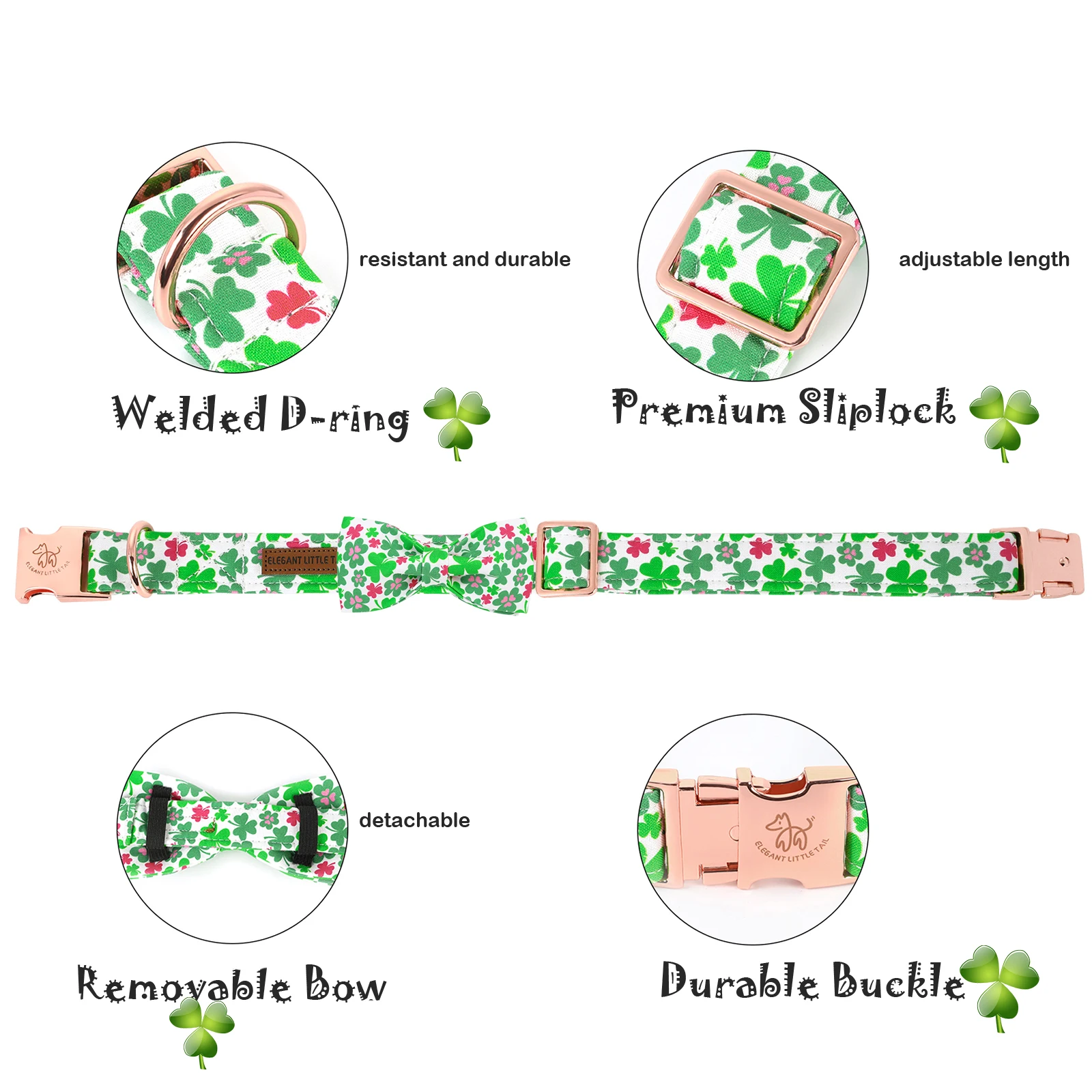 Elegant little tail Dog Collar with Bow Lucky Clover Bow Tie Dog Collar Cute Dog Bowtie Pet Gift Dog Leash