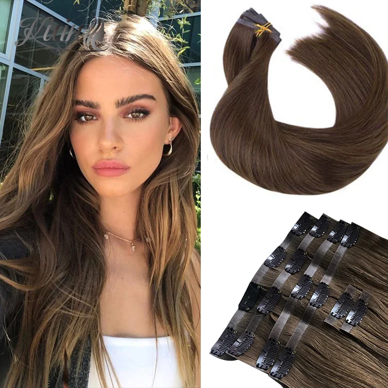 Straight Clip In PU Hair Extensions Full Head Invisible Clip In Hair Extension 6Pcs/Set Seamless Virgin Hairpiece Thick Hair End