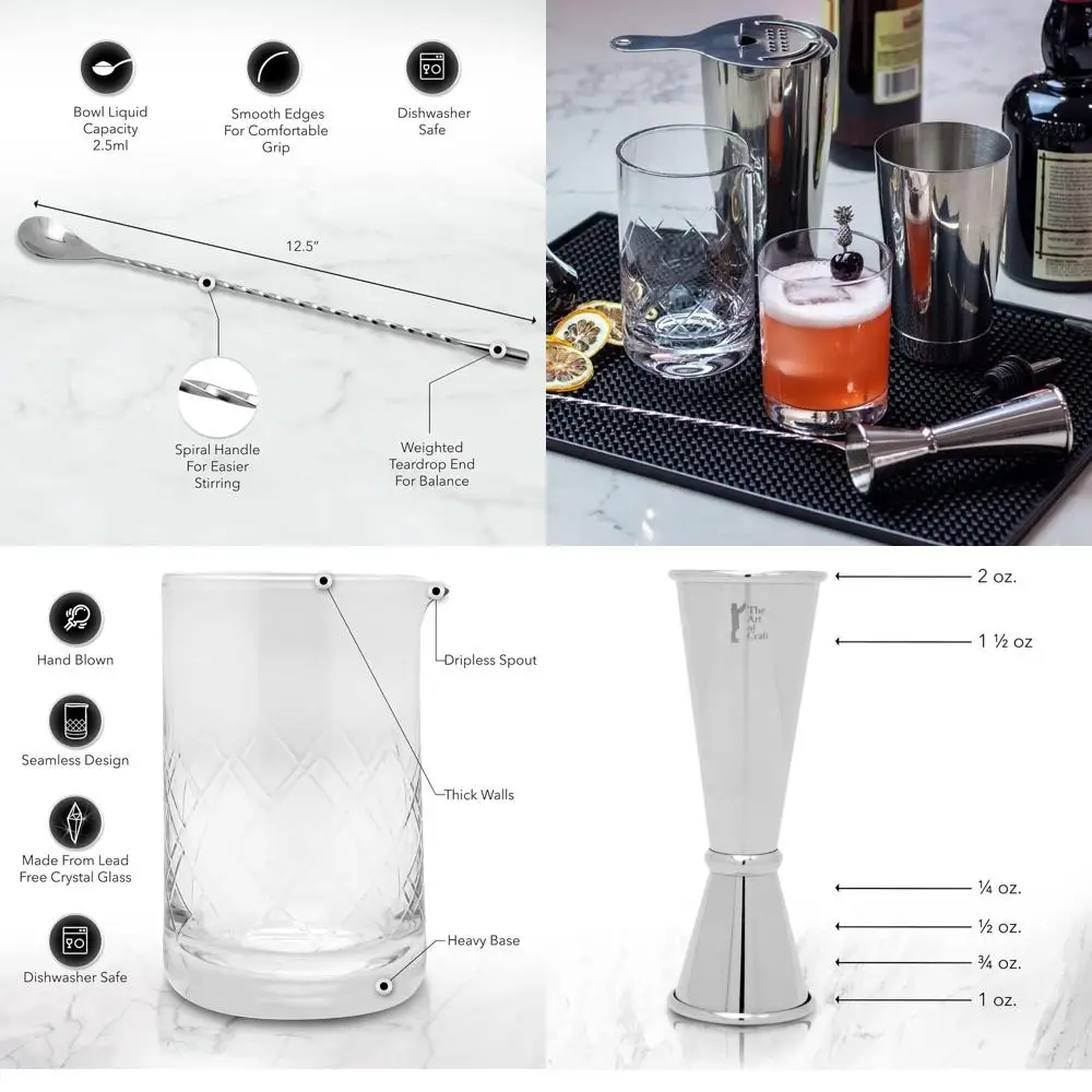 

Essential Bartending Kit: Boston Shaker, Hawthorne Strainer, Jigger, Spoon, Mixing Glass for Perfect Cocktails