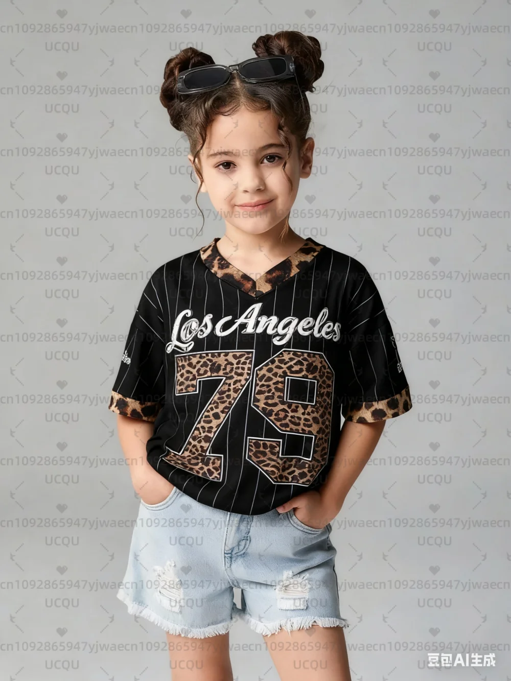 Girls Casual Sports Style Los Angeles NO.79 Pattern Color Block Print Short Sleeve V-Neck Women's Children T-shirt Tops
