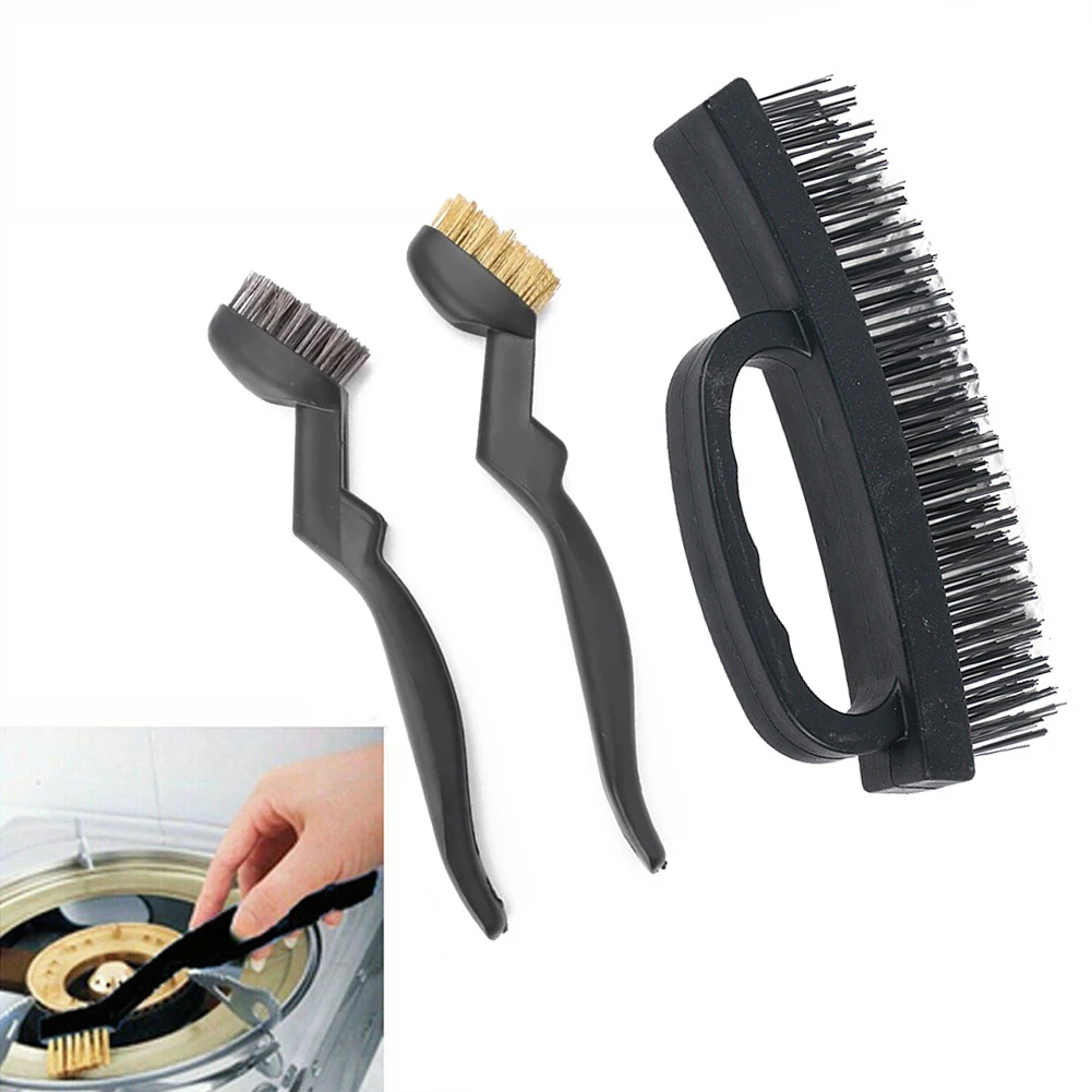 3Pcs Copper Steel Wire Cleaning Brush Rust Remover For Brickworks Paint Removal Metal Scrubbing Polishing Burring Hand Tools