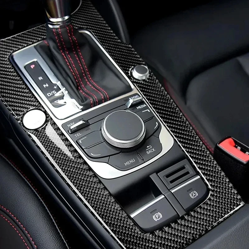 For Audi A3 2014-2019 LHD Carbon fiber Car Center Console Gear Shift Panel Sticker Cover Interior Decoration