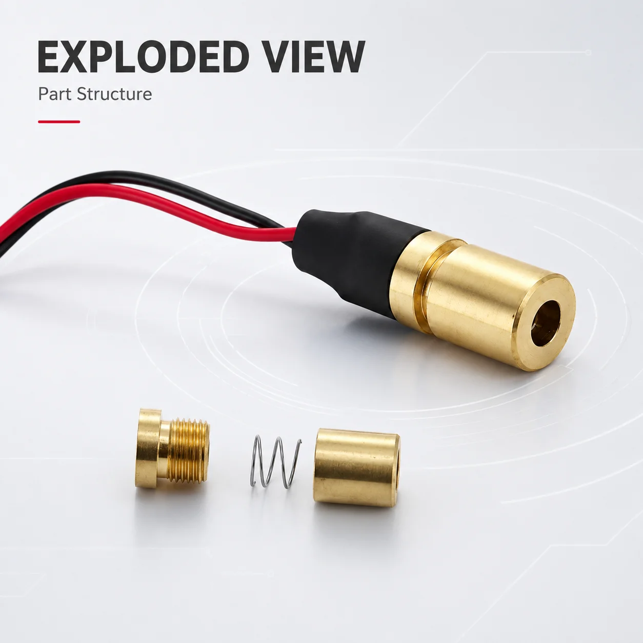 Mini Brass Laser Module Housing with Red Black WiresZhonNa 6.5x9mm  for Tools Instruments Meters Equipment Parts Accessories Kit