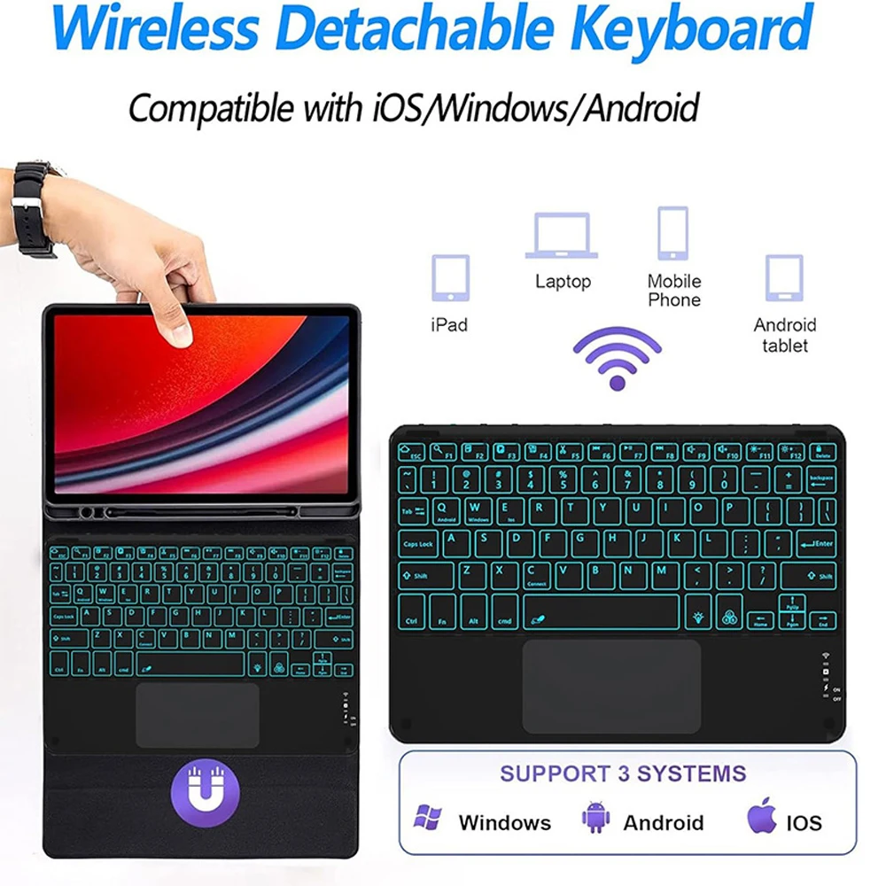 حافظة تابلت لهاتف سامسونج جالاكسي تاب S7 S8 S9 11 بوصة، غطاء لوحة مفاتيح لهاتف سامسونج جالاكسي تاب S9FE S10 FE 10.9 بوصة مع حامل قلم #3