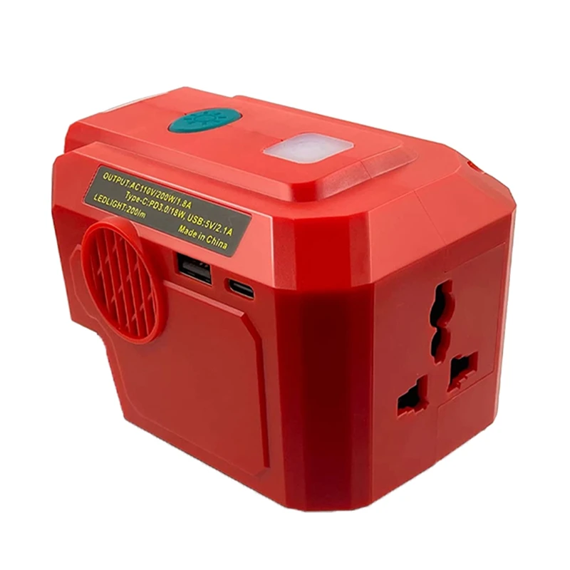 Red Power Supply Inverter For Milwaukee 18V Lithium Battery, DC 18V To AC 120V Modifined Sine Wave Power Inverter