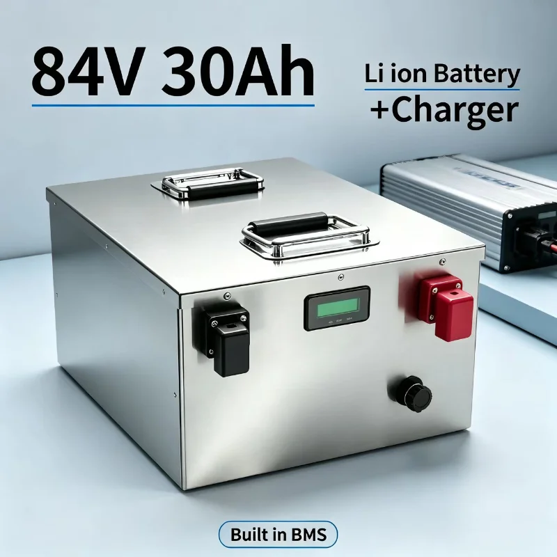84V LiFePO4 Lithium Battery Pack 30Ah-100Ah, Built-in Bluetooth Smart BMS, Complete Power Unit With Full Matching Charger, Deep