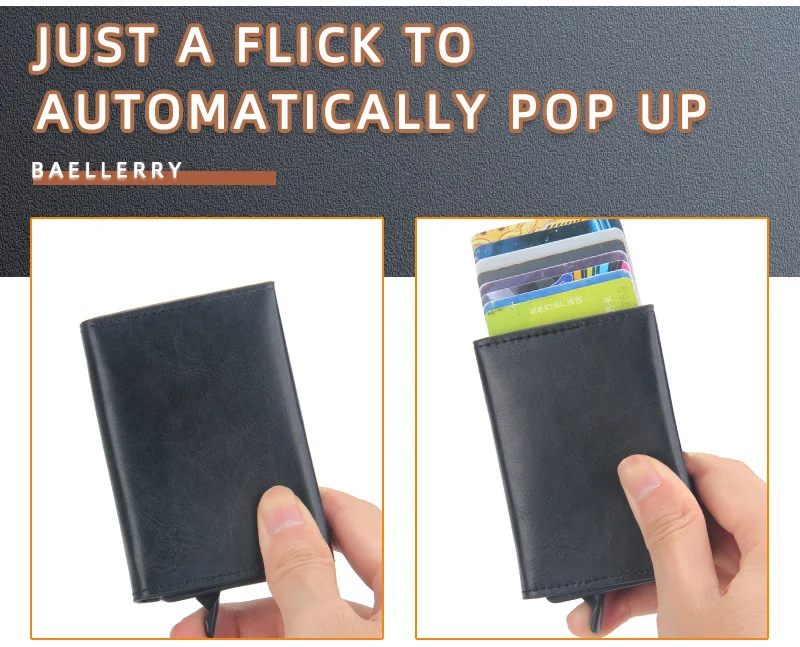 Pop Up Credit Card Holder Wallets Men Slim Rfid Blocking CardHolder Card Money Bag Coin Pocket PU Leather Short Wallets for Men