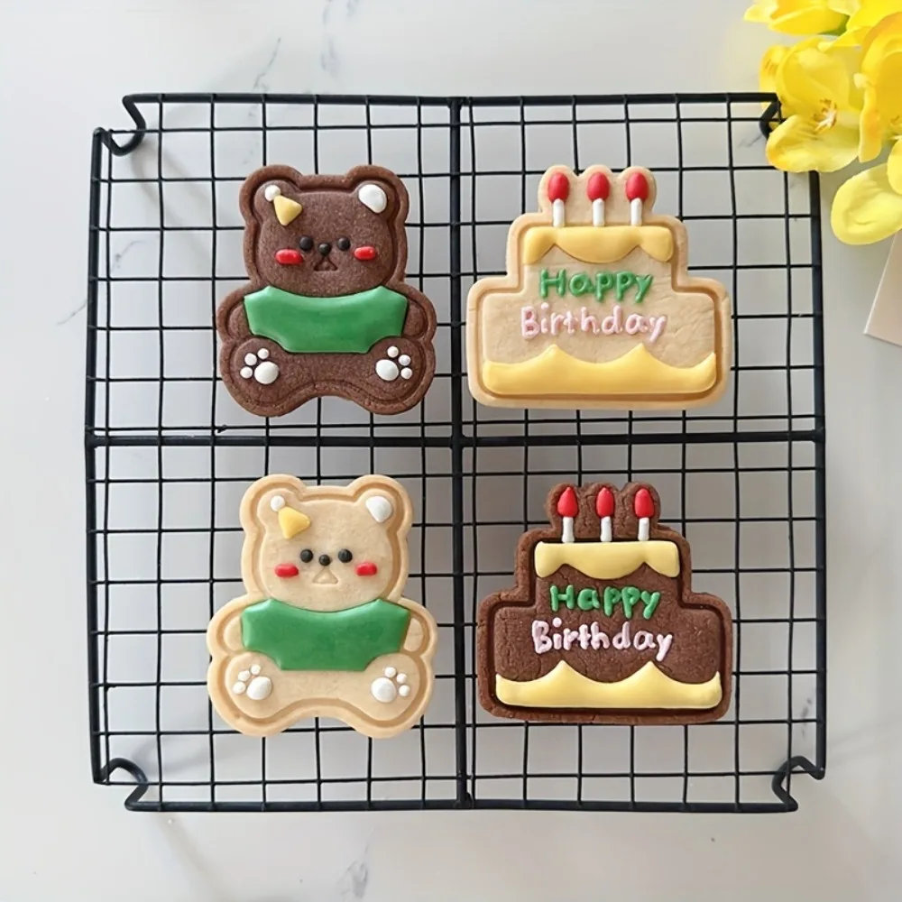 2 stampini per biscotti a forma di orsetto, simpatici stampi per torte di compleanno a forma di cartone animato, strumenti per decorare e cuocere, stampi per panini e biscotti per bambini