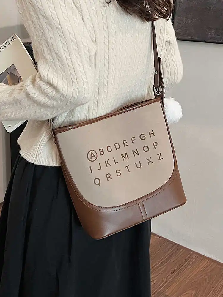 Bolsos de cubo con letras para Mujer, Bolso cruzado de cuero PU versátil, a la moda, de alta calidad