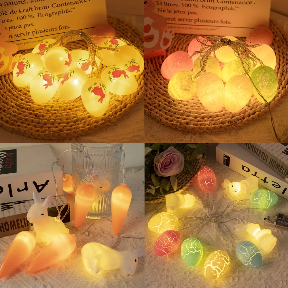 1,5 m Oster-LED-Häschen-Lichterkette für Heimdekoration, Karotte, Kaninchen, Küken, Ei, Lichterkette, Girlande, Ornament, fröhliche Ostern, Party-Geschenke
