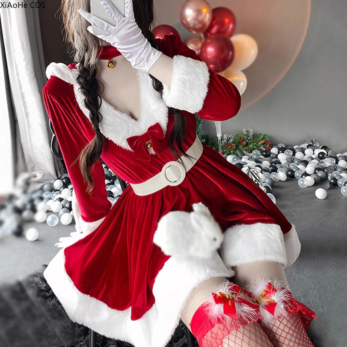 2023 Women Christmas Xmas Lady Santa Claus Cosplay Costume Sexy Lingerie Winter Long Sleeve Red Dress Maid Bunny Girl Uniform