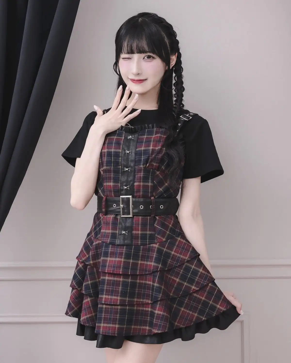 Sweet and Cute Japanese Style Summer Women's Short Plaid Strap Dress Multi-layer Lotus Leaf Edge Waist and Thin Girl Dresses