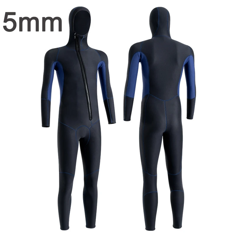 Mens Wetsuit 5mm Full Scuba Diving Suit Front Zipper Hoodie Snorkeling Surfing Kayaking Canoeing Cold Water Wet Suits