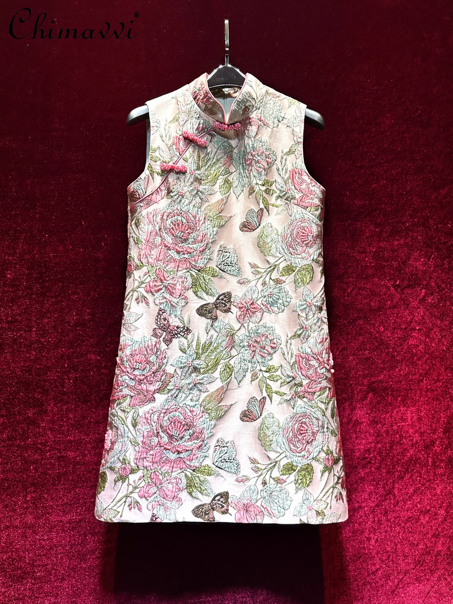 

Heavy Jacquard Embroidery Beads Improved Cheongsam Women's New Chinese High-end Elegant Sleeveless Retro Short Dress 2025 New