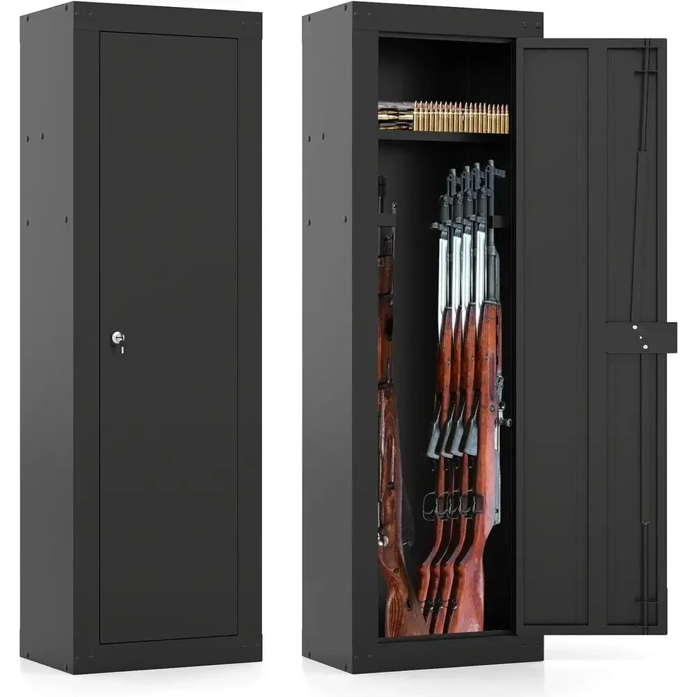 Long Gun Cabinet with Storage, EVA Padding, Mechanical Lock, 2 Keys