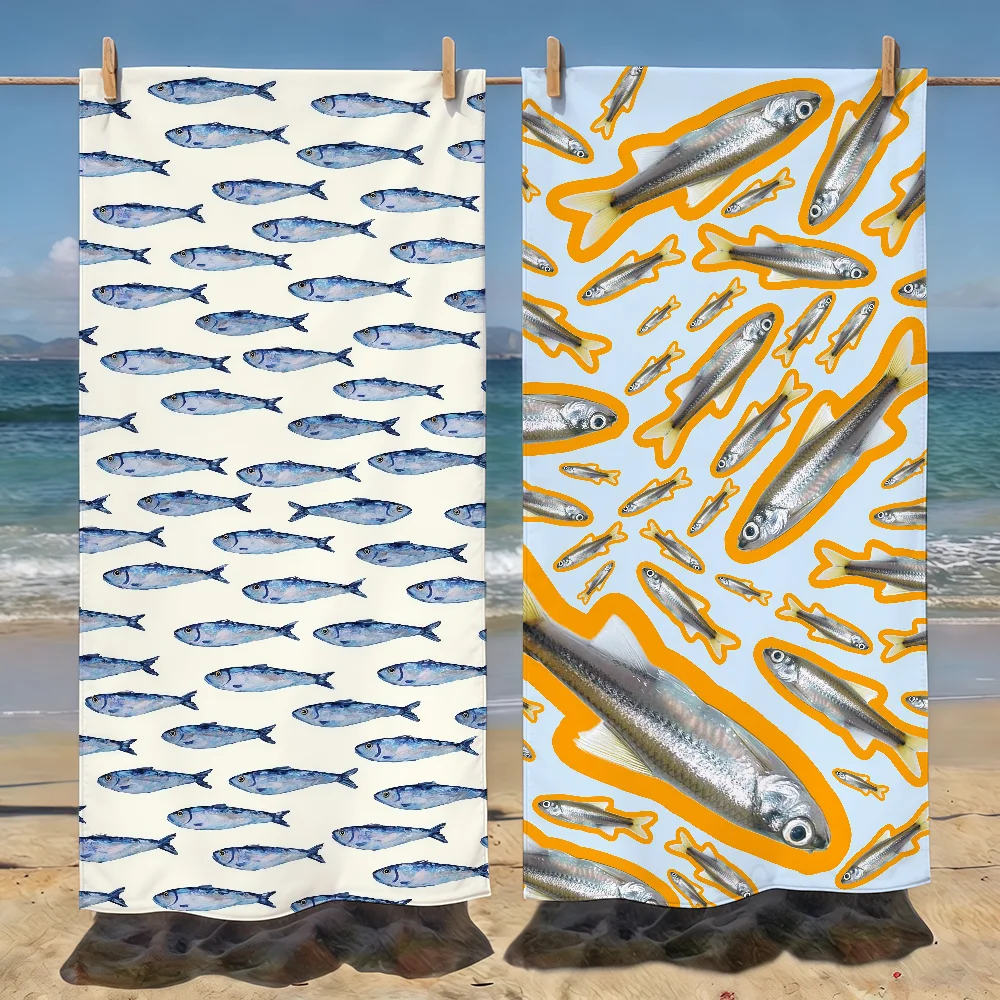 Colorful Sardine Lobster Fish Ocean Animal Towel Soft Pool Gift For Travel Gym Shower Camping Quick Dry Sports Beach Towels
