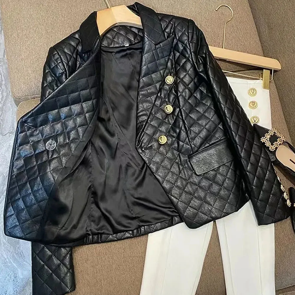 Chaqueta de traje negra de alta gama para mujer, Blazer informal de doble botonadura para mujer, ropa de abrigo informal para trabajo de oficina,