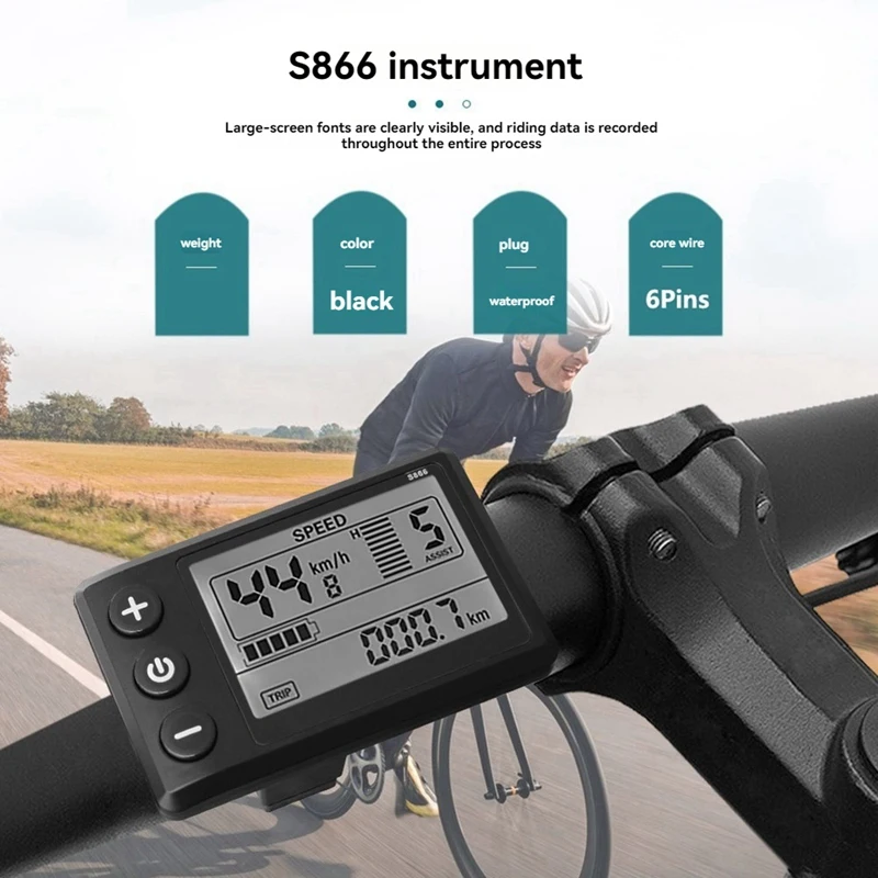 LCD-S866 Electric Bike LCD Display Meter Dashboard Display Panel 24V 36V 48V For Electric Scooter 6PIN