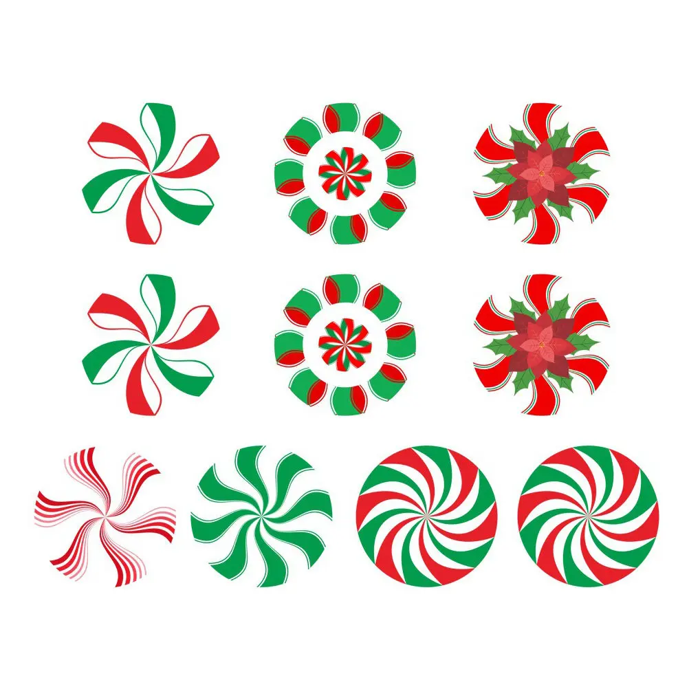 10Pcs Christmas Decorative Sticker Pack Peppermint Xmas Wall Decal Removable for Walls Windows Doors Floors Holiday Photo Prop