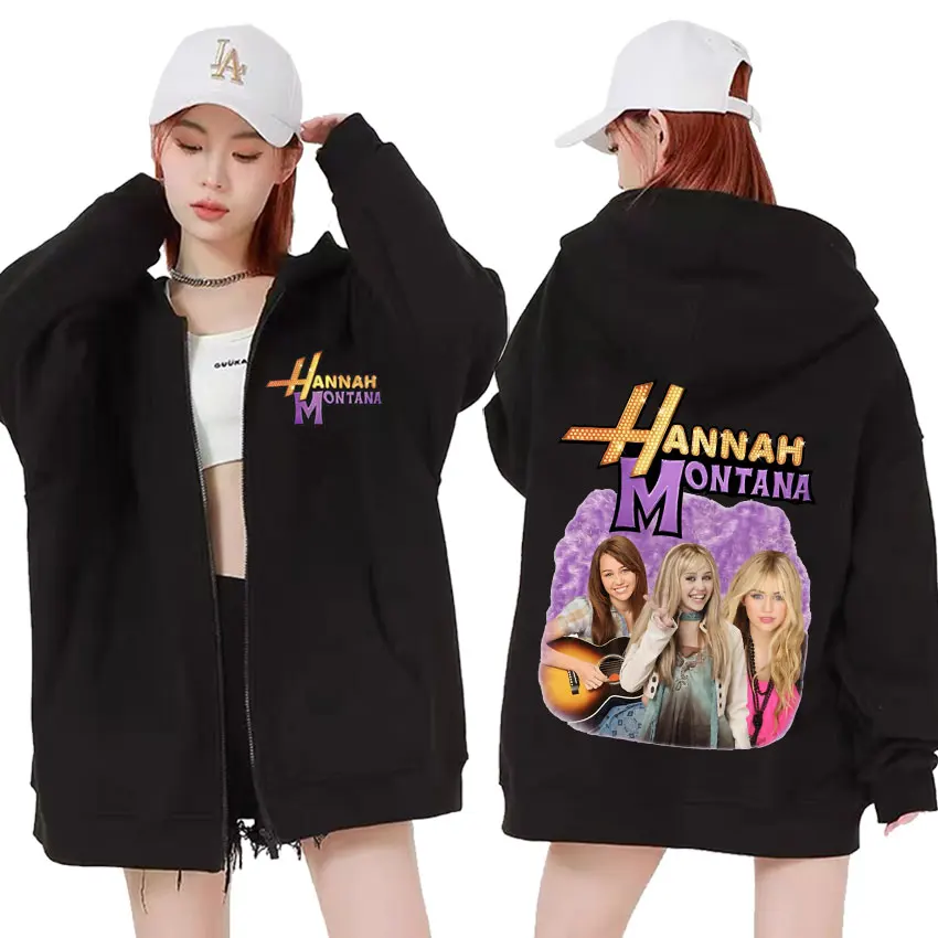 Miley Cyrus Hannah Montana Retro Zipper Hoodies Men Women Hip Hop Rap Style Sweatshirt Girl Fashion Casual Jacket Zip Up Hoodie