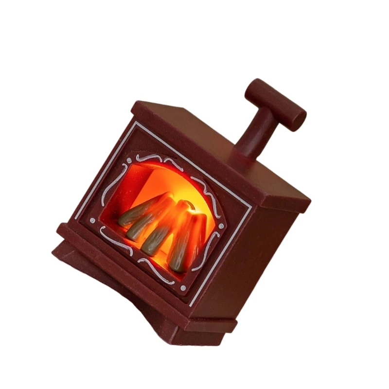 Realistic LED Flame Miniature Fireplaces Lamp Model Figurine for Doll House Accessories with Safe Plastic Construction 15UB
