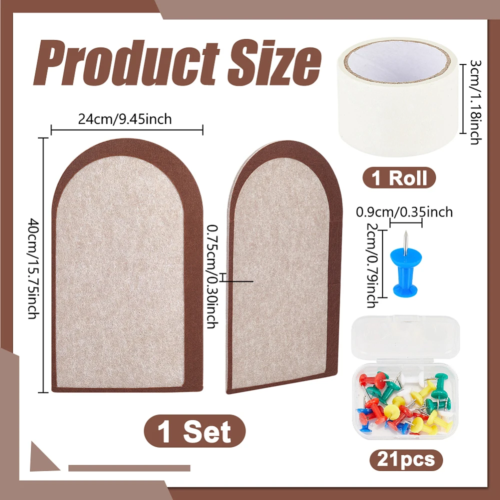 Arch Felt Bulletin Board with 21 Pushpins 15.7