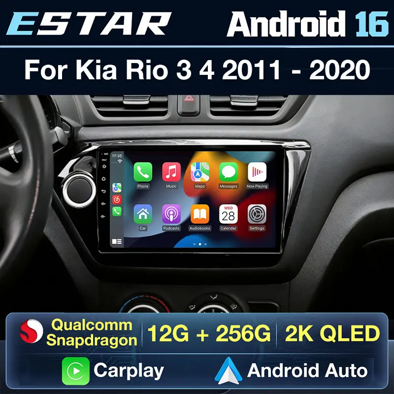 Carplay Inalámbrico Android 16 para Kia Rio 3 4 2011-2020, Radio para Auto, DTS Octa Core, Unidad Principal 2din, Navegación QLED, Audio Auto, RDS, WIFI