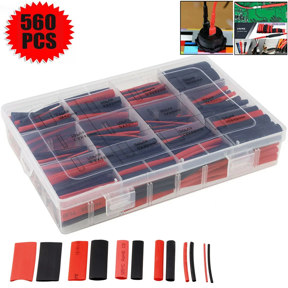 560Pcs Heat Shrink Tubing Insulation Shrinkable Tubes Assortment Electronic Polyolefin Wire Cable Sleeve Kit Insulating Tube DIY