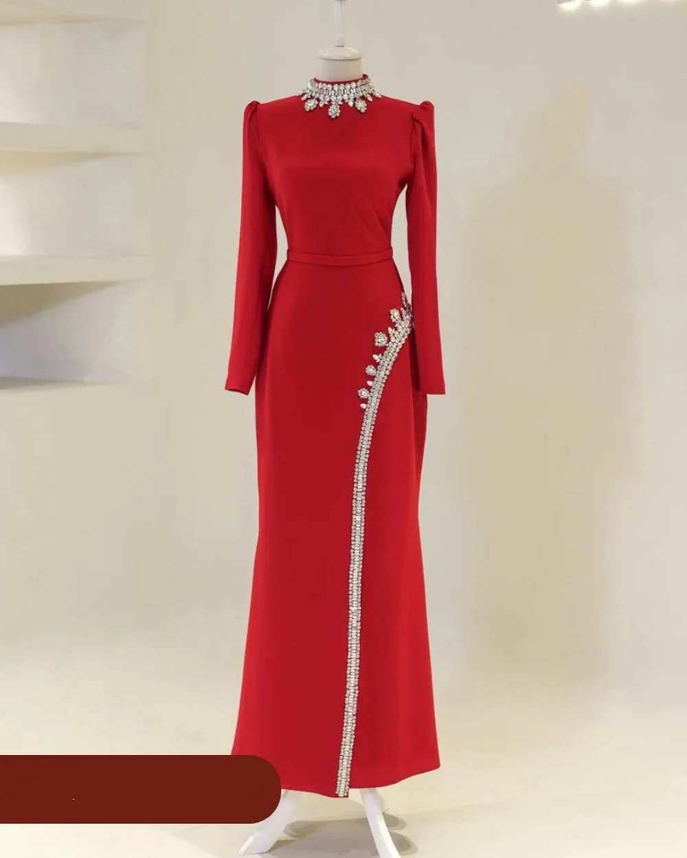 

Customized Chinese Style Jersey Pleat Sequined Mermaid High Collar Long Dresses Bespoke Occasion Sparkle