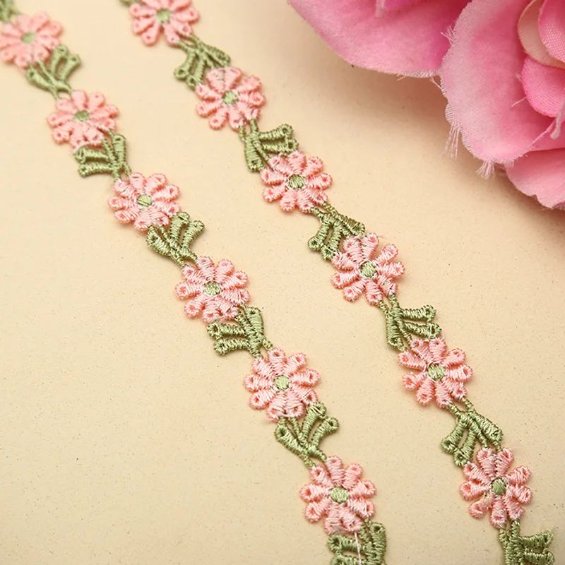 45Yards Pink Lace Flower For Dress Ribbon Lace Trim Wedding Embroidered DIY Home decor Patchwork Sewing Supplies Craft
