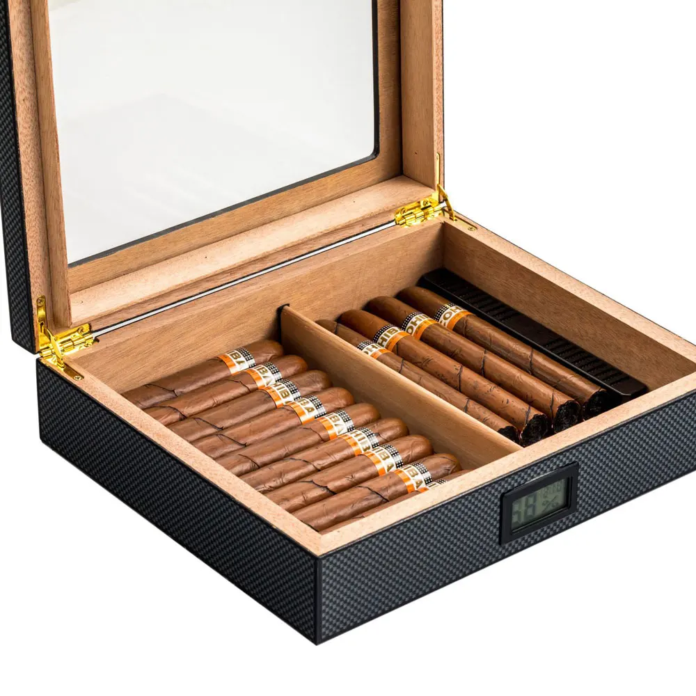 Portable carbon fiber humidor humidor high-end electronic display constant temperature cedar wood box